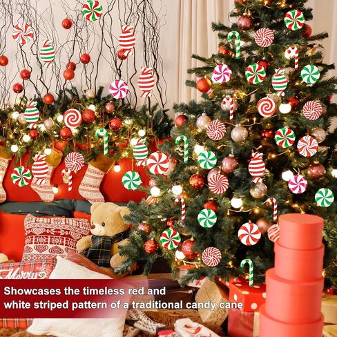 Shatterproof Candy Cane Christmas Ornaments, 36Pcs Wooden Xmas Tree Decor with Red Green striped colour, Non-Breakable Holiday Hanging Decorations for Christmas Tree & Home Party Supplies (36) in Saudi Arabia