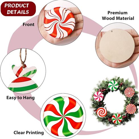 Shatterproof Candy Cane Christmas Ornaments, 36Pcs Wooden Xmas Tree Decor with Red Green striped colour, Non-Breakable Holiday Hanging Decorations for Christmas Tree & Home Party Supplies (36) in Saudi Arabia