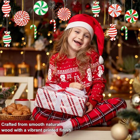 Shatterproof Candy Cane Christmas Ornaments, 36Pcs Wooden Xmas Tree Decor with Red Green striped colour, Non-Breakable Holiday Hanging Decorations for Christmas Tree & Home Party Supplies (36) in Saudi Arabia
