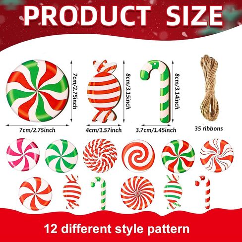 Shatterproof Candy Cane Christmas Ornaments, 36Pcs Wooden Xmas Tree Decor with Red Green striped colour, Non-Breakable Holiday Hanging Decorations for Christmas Tree & Home Party Supplies (36) in Saudi Arabia
