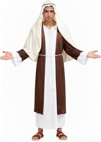 Joseph Costume for Mens, Adults Shepherd Cosplay Jesus Robe Biblical Religious Outfits with Headpiece Halloween (Medium, Brown) in Kuwait