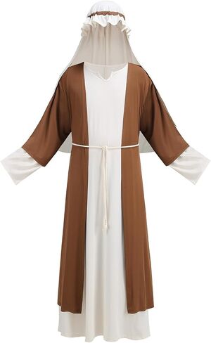 Joseph Costume for Mens, Adults Shepherd Cosplay Jesus Robe Biblical Religious Outfits with Headpiece Halloween (Medium, Brown) in Kuwait