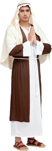 Joseph Costume for Mens, Adults Shepherd Cosplay Jesus Robe Biblical Religious Outfits with Headpiece Halloween (Medium, Brown) in Kuwait