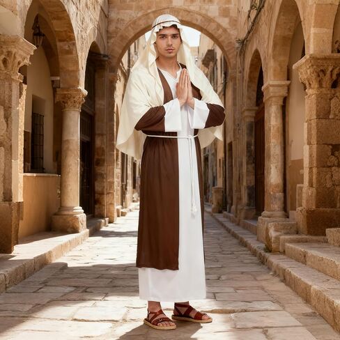 Joseph Costume for Mens, Adults Shepherd Cosplay Jesus Robe Biblical Religious Outfits with Headpiece Halloween (Medium, Brown) in Kuwait