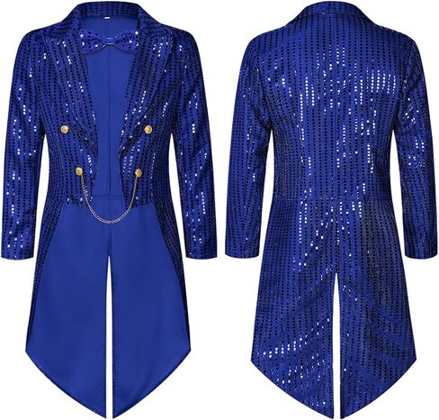 Men's Sequin Tailcoat Jacket S-2XL Shiny Tuxedo with Bow Tie for Halloween Party in Saudi Arabia