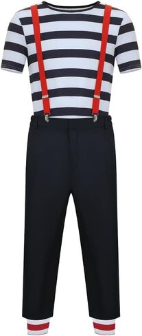Tweedle Dee and Tweedle Dum Costume Mens Striped T-shirt Pants Set with Suspenders Wonderland Cosplay Outfits in Saudi Arabia