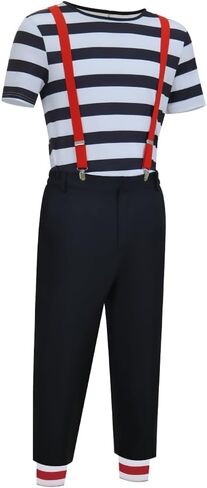 Tweedle Dee and Tweedle Dum Costume Mens Striped T-shirt Pants Set with Suspenders Wonderland Cosplay Outfits in Saudi Arabia