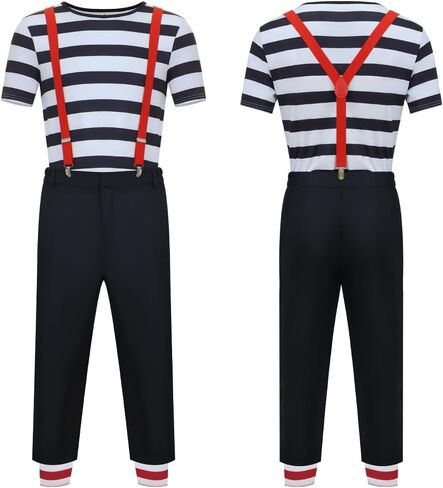 Tweedle Dee and Tweedle Dum Costume Mens Striped T-shirt Pants Set with Suspenders Wonderland Cosplay Outfits in Saudi Arabia