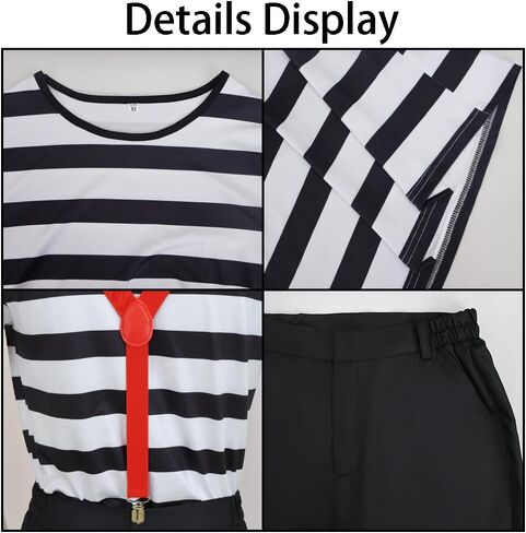 Tweedle Dee and Tweedle Dum Costume Mens Striped T-shirt Pants Set with Suspenders Wonderland Cosplay Outfits in Saudi Arabia