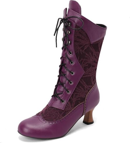 Victorian Boots for Women Vintage Ruffles Embroider Lace Halloween Costume Goth Boots in Saudi Arabia