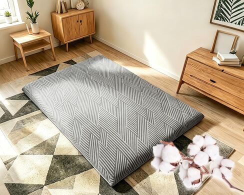 100% Cotton Futon Mattress Cover, Washable Japanese Floor Bed Protector with Zipper, Dust‑Proof Replacement Slipcover for Tatami Mat, Fits Up to 4-Inch Thick Mattresses, Full/Queen in Kuwait