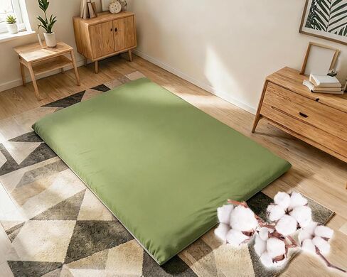 100% Cotton Futon Mattress Cover, Washable Japanese Floor Bed Protector with Zipper, Dust‑Proof Replacement Slipcover for Tatami Mat, Fits Up to 4-Inch Thick Mattresses, Full/Queen in Kuwait