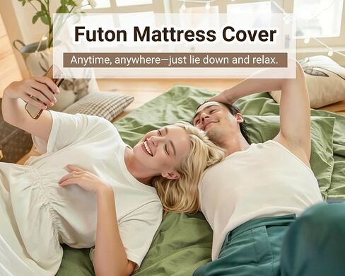 100% Cotton Futon Mattress Cover, Washable Japanese Floor Bed Protector with Zipper, Dust‑Proof Replacement Slipcover for Tatami Mat, Fits Up to 4-Inch Thick Mattresses, Full/Queen in Kuwait