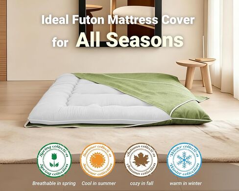 100% Cotton Futon Mattress Cover, Washable Japanese Floor Bed Protector with Zipper, Dust‑Proof Replacement Slipcover for Tatami Mat, Fits Up to 4-Inch Thick Mattresses, Full/Queen in Kuwait