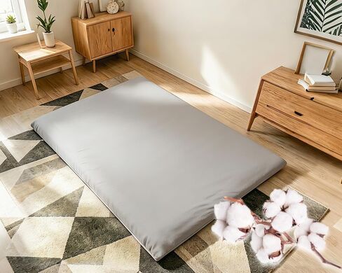 100% Cotton Futon Mattress Cover, Washable Japanese Floor Bed Protector with Zipper, Dust‑Proof Replacement Slipcover for Tatami Mat, Fits Up to 4-Inch Thick Mattresses, Full/Queen in Kuwait