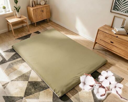 100% Cotton Futon Mattress Cover, Washable Japanese Floor Bed Protector with Zipper, Dust‑Proof Replacement Slipcover for Tatami Mat, Fits Up to 4-Inch Thick Mattresses, Full/Queen in Kuwait
