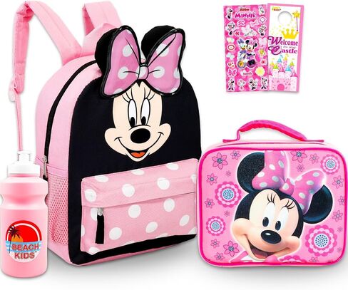 Disney Minnie Mouse Mini Backpack with Lunch Box Set - Bundle of 12" Backpack, Lunch Bag, Stickers, Water Bottle, More | Toddler Minnie School Supplies in Kuwait