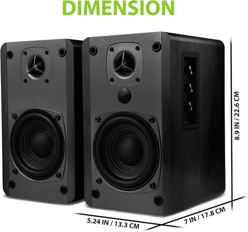 مكبرات صوت SINGING WOOD BT27 تعمل بتقنية البلوتوث على رف الكتب لشاشة الاستوديو والكمبيوتر الدوار - 60 وات RMS - لمسة نهائية من الخشب الحبيبي (أسود) in Kuwait