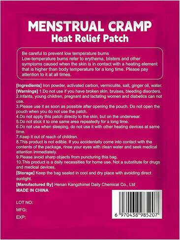 Menstrual Heating Patch for Women - 10 Packs Ginger Warming Patches Heat Pad for Period Cramps, Long-Lasting 8-12 Hours Warmth, Adhesive & Comfortable for Abdomen, Lower Back Relief in Saudi Arabia