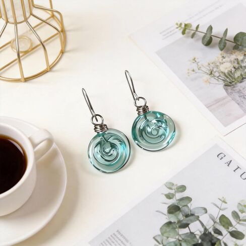 Glass Spiral Earrings for Women, Vintage Inspired Dangle Earrings Statement Earrings Vibrant Beach Style Jewelry Accessory Trendy Gifts for Mom Sister in Saudi Arabia