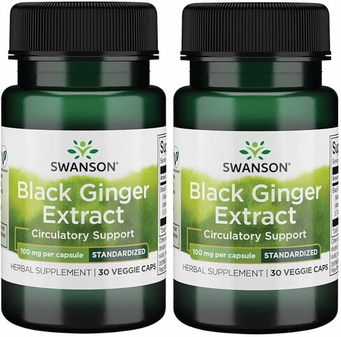 Swanson Black Ginger Extract - Promotes Healthy Blood Circulation and Physical Vigor - May Aid Heart Health, Muscle Tissue, and Wellbeing - (30 Veggie Capsules, 100mg Each) 1 Pack in Saudi Arabia