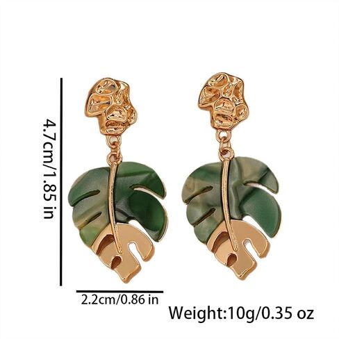 Monstera Leaf Tropical Flower Stud Drop Dangle Earrings For Women Statement Boho Green Gold Colors Lightweight Comfort Wear Everyday Style in Saudi Arabia