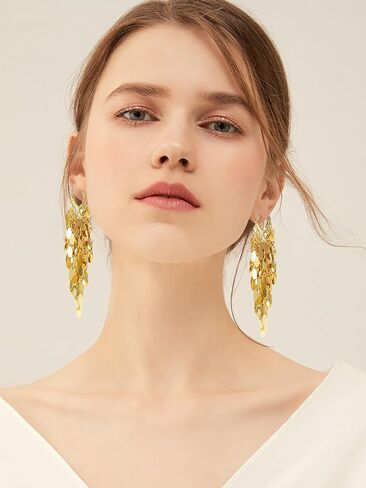 Metal Chain Linear Tassel Drop Dangling Earrings For Women,Long Bohemian Tassel Chandelier Earrings For Wedding Jewelry in Saudi Arabia