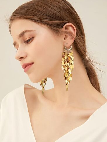 Metal Chain Linear Tassel Drop Dangling Earrings For Women,Long Bohemian Tassel Chandelier Earrings For Wedding Jewelry in Saudi Arabia