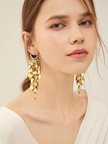 Metal Chain Linear Tassel Drop Dangling Earrings For Women,Long Bohemian Tassel Chandelier Earrings For Wedding Jewelry in Saudi Arabia