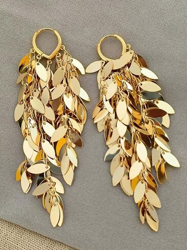 Metal Chain Linear Tassel Drop Dangling Earrings For Women,Long Bohemian Tassel Chandelier Earrings For Wedding Jewelry in Saudi Arabia