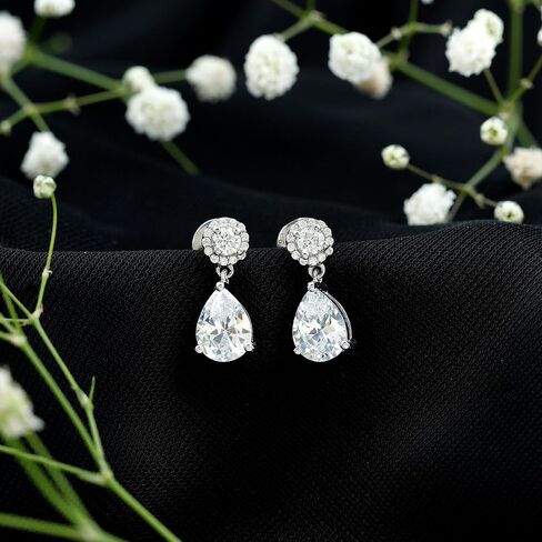 Certified 4 Carat Cubic Zirconia Drop Earrings in Silver, Aaaa Quality, CZ Diamond Earrings - Gift For Special Occasions in Saudi Arabia