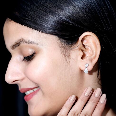 Certified 4 Carat Cubic Zirconia Drop Earrings in Silver, Aaaa Quality, CZ Diamond Earrings - Gift For Special Occasions in Saudi Arabia