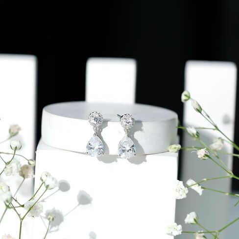 Certified 4 Carat Cubic Zirconia Drop Earrings in Silver, Aaaa Quality, CZ Diamond Earrings - Gift For Special Occasions in Saudi Arabia