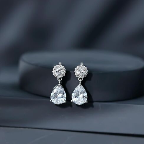 Certified 4 Carat Cubic Zirconia Drop Earrings in Silver, Aaaa Quality, CZ Diamond Earrings - Gift For Special Occasions in Saudi Arabia