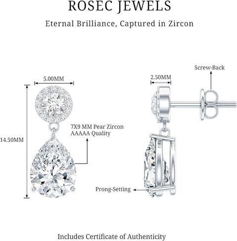 Certified 4 Carat Cubic Zirconia Drop Earrings in Silver, Aaaa Quality, CZ Diamond Earrings - Gift For Special Occasions in Saudi Arabia