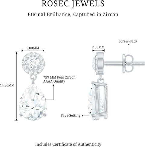 Certified 4 Carat Cubic Zirconia Drop Earrings in Silver, Aaaa Quality, CZ Diamond Earrings - Gift For Special Occasions in Saudi Arabia