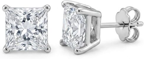 IGI Certified 1 or 2 Carat Princess Cut Lab Grown Diamond Classic Square Stud Earrings for Women in 925 Sterling Silver (G-H, VS1-VS2, 1.00 to 2.00 cttw) Push Back Studs in Saudi Arabia