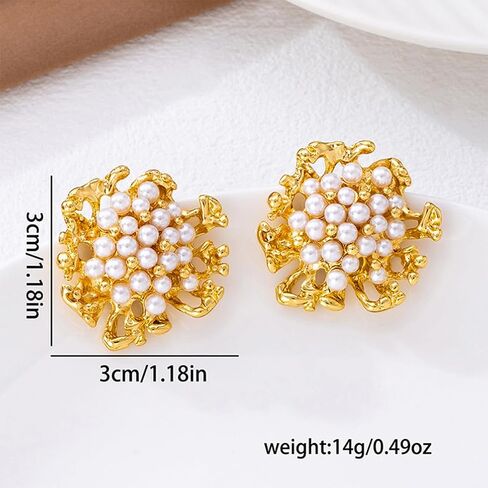 Vintage Beads Pearl Cluster Gold Stud Earrings for Women Unique Exquisite Statement Beaded White Pearls Ball Drop Earring Y2K Prom Party Jewelry Gift in Saudi Arabia