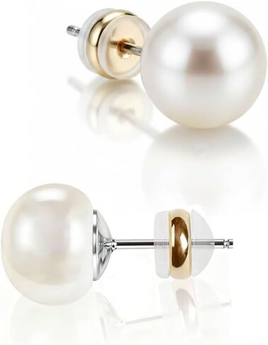 Natural Freshwater Cultured Pearl Stud Earrings, AAAA+Handpicked, Sterling Silver 18K Gold Plated Hypoallergenic Earring Studs Jewelry For Women in Saudi Arabia