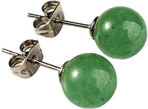Natural Gemstone Studs - Real Jade Jewelry for Women - Sage Light Green Stone Earrings - Hypoallergenic - Ball Earring Post Small 6mm, 8mm - Lapis Lazuli - Tiger Eye - Flat Back Large 12mm Stud Earring - Handmade – Unique Women's Gifts for Anniversary - G in Saudi Arabia