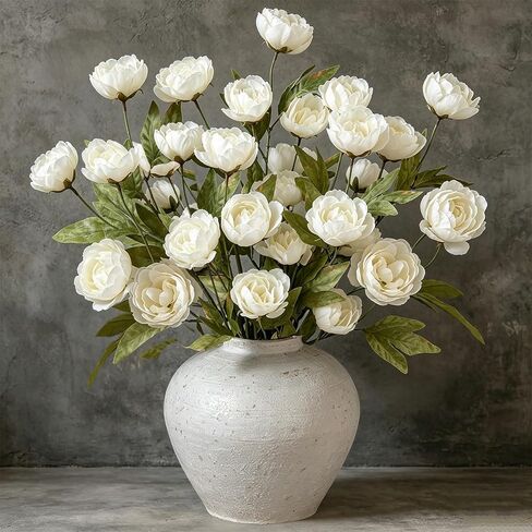 6 Pcs Faux Silk Peony Artificial Flowers with Stems, Bulk Fake Peonies Branches for Tall Vases DIY Bouquet Home Centerpieces Wedding Fillers Arrangements Shower Decorations (Cream) in Saudi Arabia