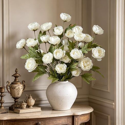 6 Pcs Faux Silk Peony Artificial Flowers with Stems, Bulk Fake Peonies Branches for Tall Vases DIY Bouquet Home Centerpieces Wedding Fillers Arrangements Shower Decorations (Cream) in Saudi Arabia