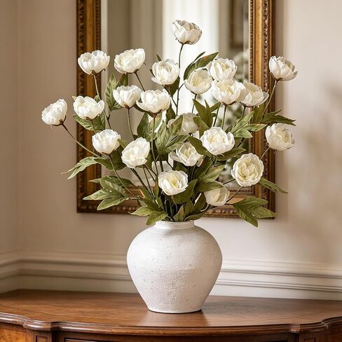 6 Pcs Faux Silk Peony Artificial Flowers with Stems, Bulk Fake Peonies Branches for Tall Vases DIY Bouquet Home Centerpieces Wedding Fillers Arrangements Shower Decorations (Cream) in Saudi Arabia