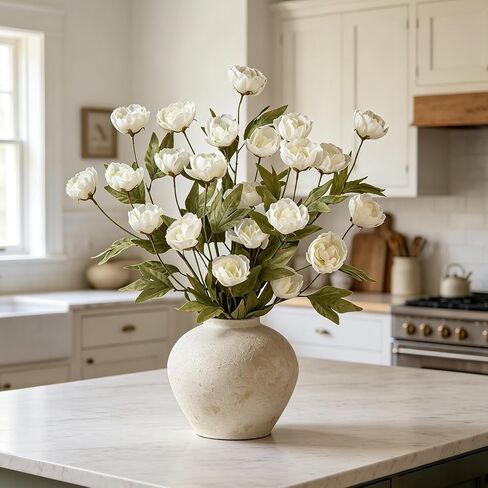 6 Pcs Faux Silk Peony Artificial Flowers with Stems, Bulk Fake Peonies Branches for Tall Vases DIY Bouquet Home Centerpieces Wedding Fillers Arrangements Shower Decorations (Cream) in Saudi Arabia