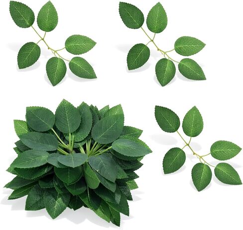 50 Pcs Fake Roses Leaves, Artificial Green Leaves for Decoration, Faux Greenery Foliage for DIY Wedding Birthday Party Shower Wreaths Decor Bouquets Centerpieces Home Decorations in Saudi Arabia
