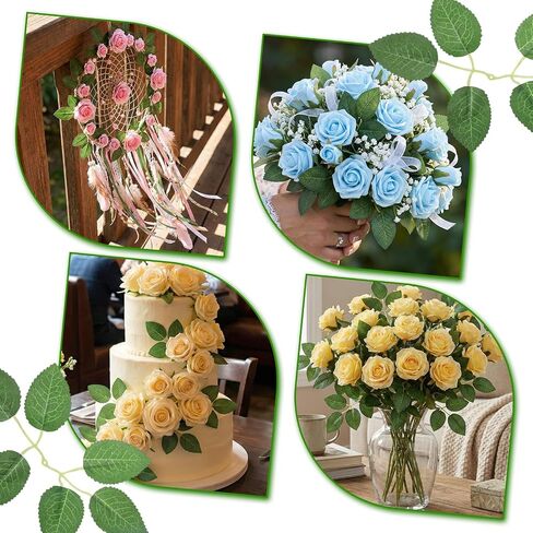 50 Pcs Fake Roses Leaves, Artificial Green Leaves for Decoration, Faux Greenery Foliage for DIY Wedding Birthday Party Shower Wreaths Decor Bouquets Centerpieces Home Decorations in Saudi Arabia