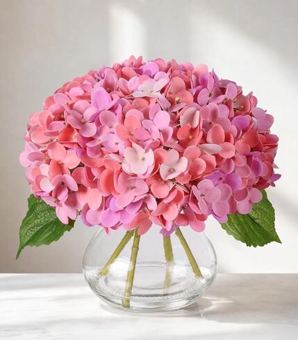Artificial Hydrangea Flowers Arrangements in Glass Vase for Home Decoration, Faux Hydrangea Flowers for Floral Arrangements with Faux Water Wedding Bouquets Kitchen Table Centerpiece Decor in Saudi Arabia