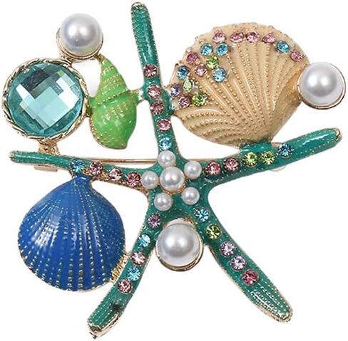Pearl Animal Ocean Enamel Sea Star Coral Starfish Brooches for Women in Kuwait