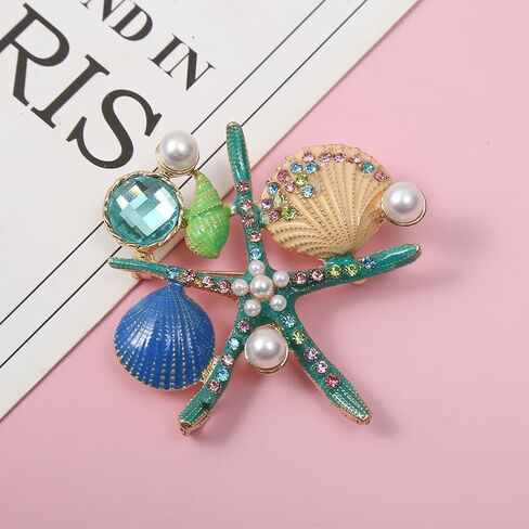 Pearl Animal Ocean Enamel Sea Star Coral Starfish Brooches for Women in Kuwait