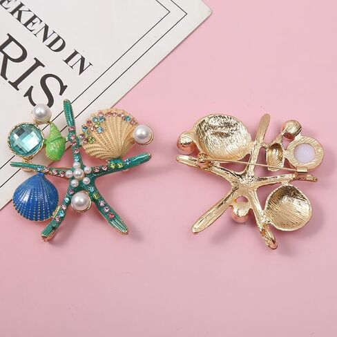 Pearl Animal Ocean Enamel Sea Star Coral Starfish Brooches for Women in Kuwait